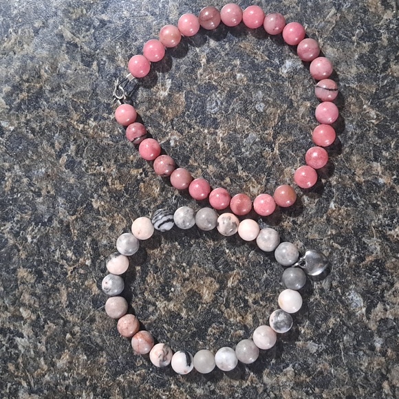 Pink Rhodinite and Zebra Jasper Bead Gemstone Bracelets - Picture 3 of 7